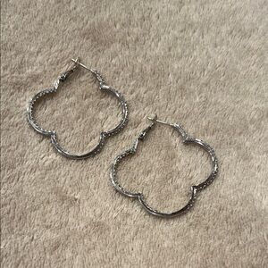 Silver Clover Shaped Hoop Earrings
